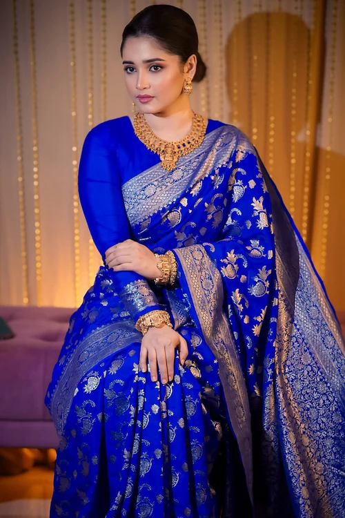 Designer Anarkali Style Saree - Blue